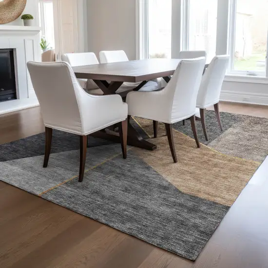 Charcoal Taupe And Gray Geometric Washable Indoor Outdoor Area Rug Photo 8