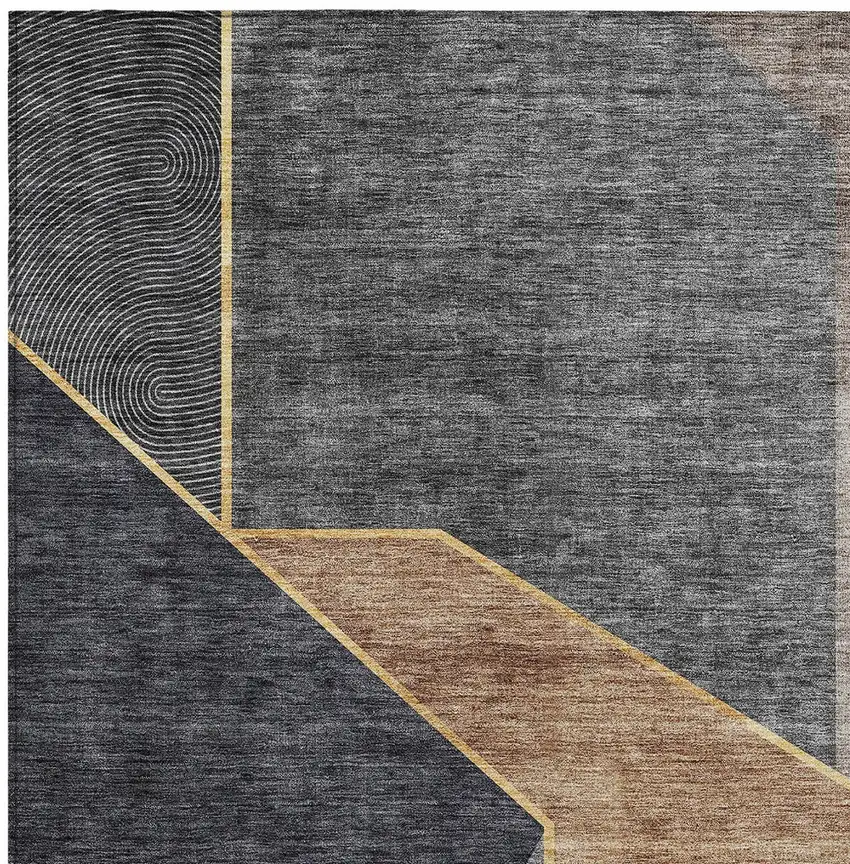 Charcoal Taupe And Gray Geometric Washable Indoor Outdoor Area Rug Photo 5
