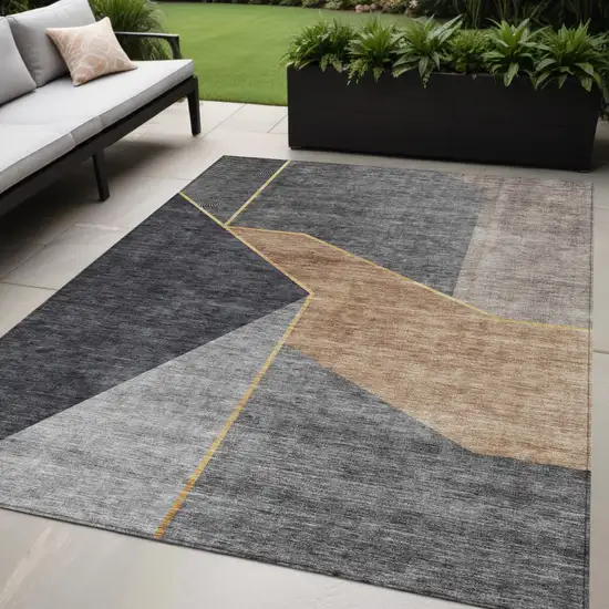 Charcoal Taupe And Gray Geometric Washable Indoor Outdoor Area Rug Photo 1
