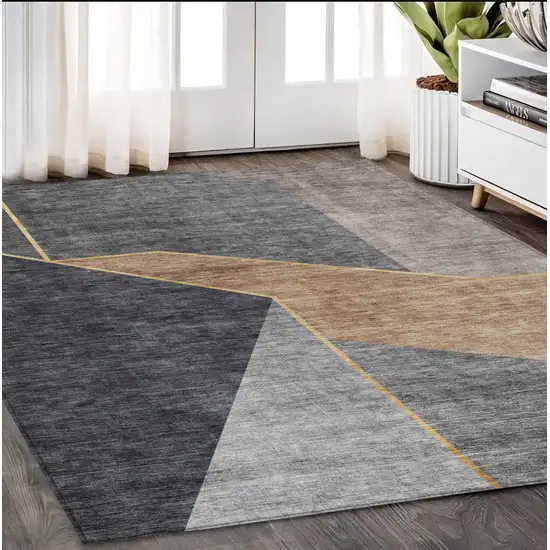 Charcoal Taupe And Gray Geometric Washable Indoor Outdoor Area Rug Photo 8