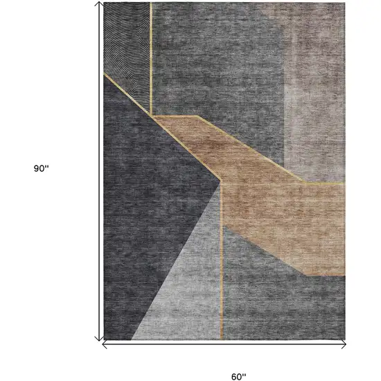 Charcoal Taupe And Gray Geometric Washable Indoor Outdoor Area Rug Photo 3