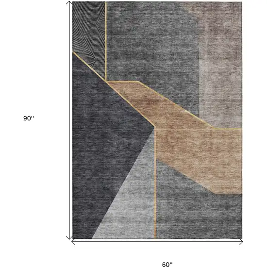 Charcoal Taupe And Gray Geometric Washable Indoor Outdoor Area Rug Photo 3