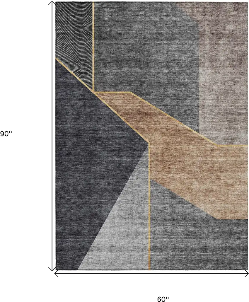 Charcoal Taupe And Gray Geometric Washable Indoor Outdoor Area Rug Photo 3
