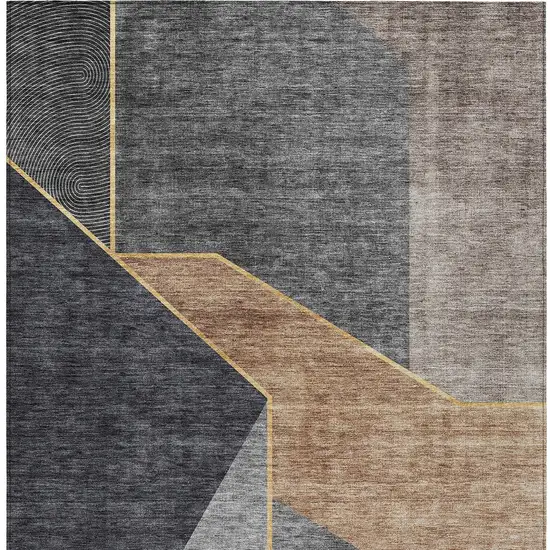 Charcoal Taupe And Gray Geometric Washable Indoor Outdoor Area Rug Photo 6