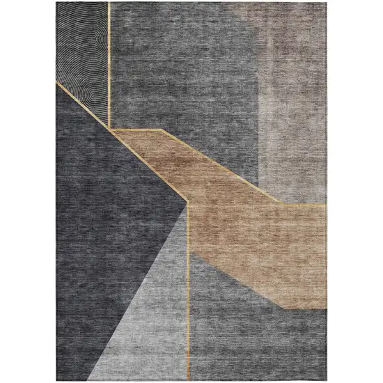 Charcoal Taupe And Gray Geometric Washable Indoor Outdoor Area Rug Photo 2