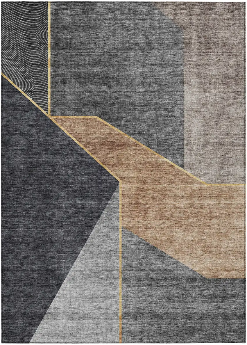 Charcoal Taupe And Gray Geometric Washable Indoor Outdoor Area Rug Photo 2
