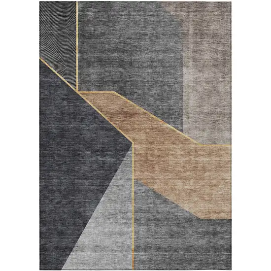 Charcoal Taupe And Gray Geometric Washable Indoor Outdoor Area Rug Photo 2