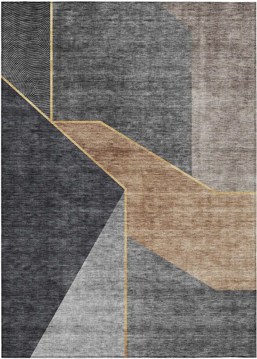 Charcoal Taupe And Gray Geometric Washable Indoor Outdoor Area Rug Photo 2