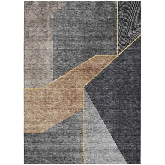 Charcoal Taupe And Gray Geometric Washable Indoor Outdoor Area Rug Photo 7