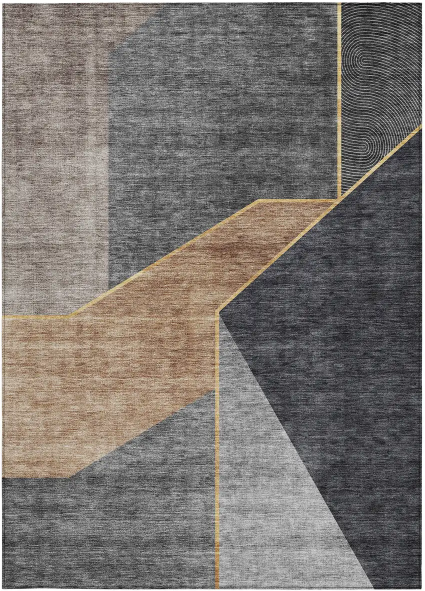 Charcoal Taupe And Gray Geometric Washable Indoor Outdoor Area Rug Photo 7