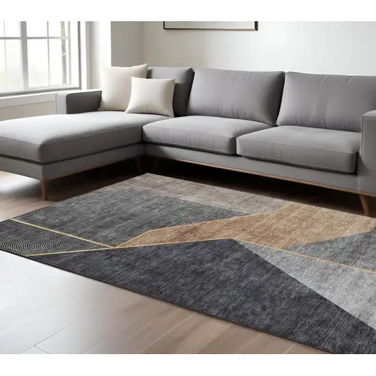 Charcoal Taupe And Gray Geometric Washable Indoor Outdoor Area Rug Photo 8