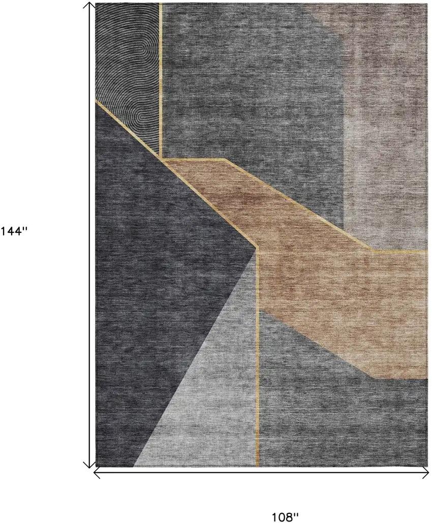 Charcoal Taupe And Gray Geometric Washable Indoor Outdoor Area Rug Photo 3
