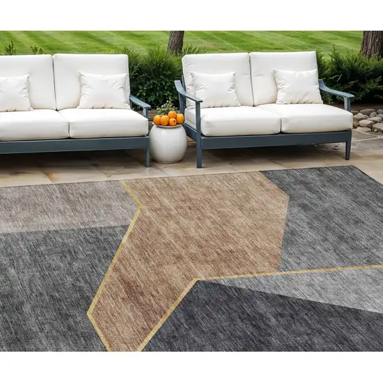 Charcoal Taupe And Gray Geometric Washable Indoor Outdoor Area Rug Photo 1