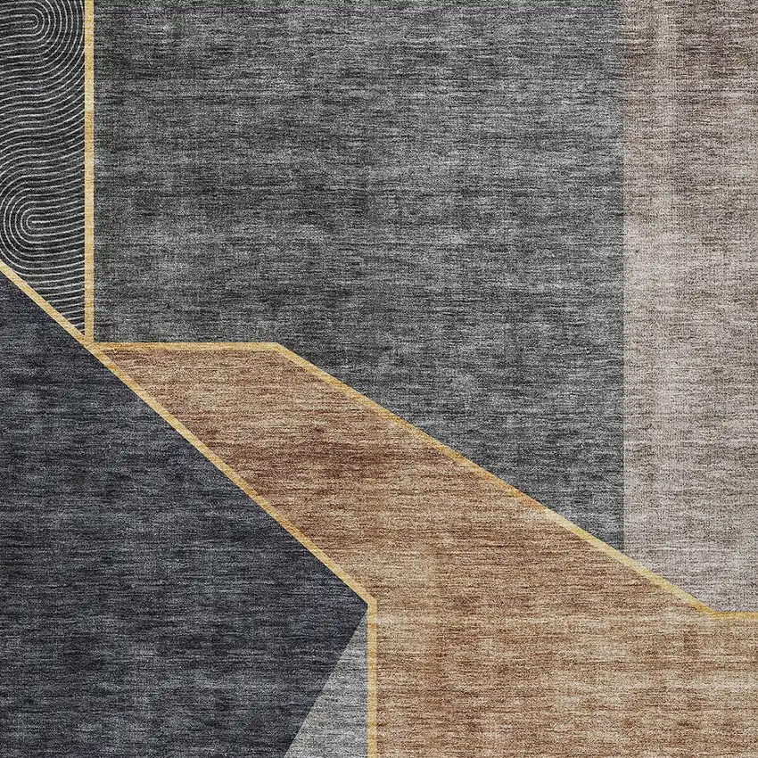 Charcoal Taupe And Gray Geometric Washable Indoor Outdoor Area Rug Photo 6