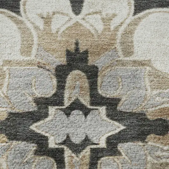 Charcoal Taupe And Ivory Floral Medallion Washable Area Rug With UV Protection Photo 8