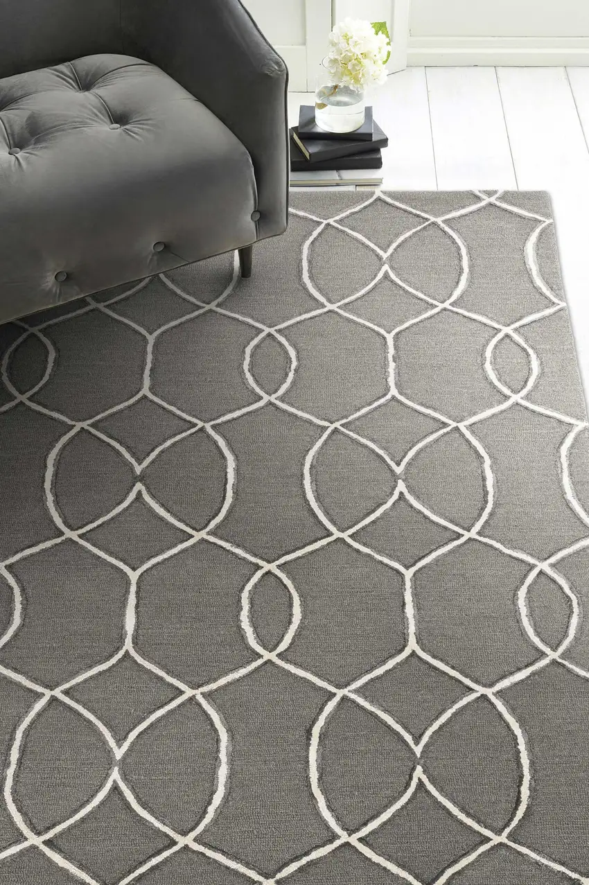 Charcoal Trellis Wool Indoor Area Rug Photo 1