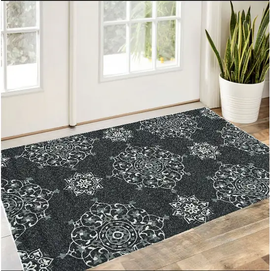 Charcoal Vintage Floral Area Rug Photo 1