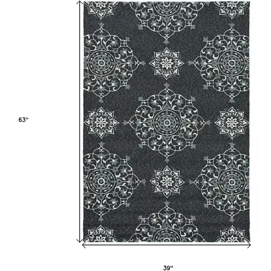 Charcoal Vintage Floral Area Rug Photo 3