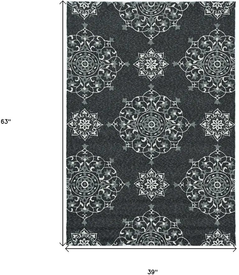 Charcoal Vintage Floral Area Rug Photo 3