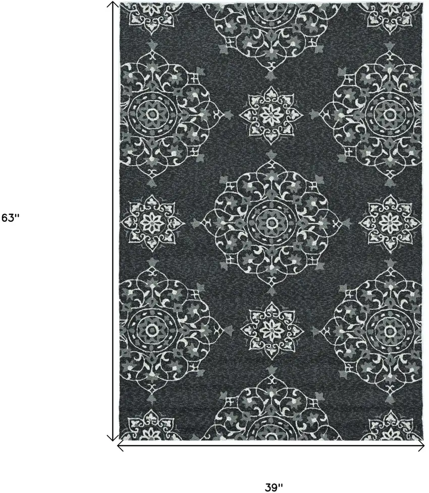 Charcoal Vintage Floral Area Rug Photo 3