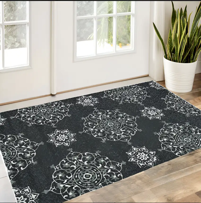 Charcoal Medallion Hand Tufted Area Rug Photo 1