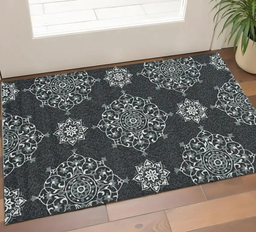 Charcoal Ivory And Gray Medallion Hand Tufted Area Rug Photo 1