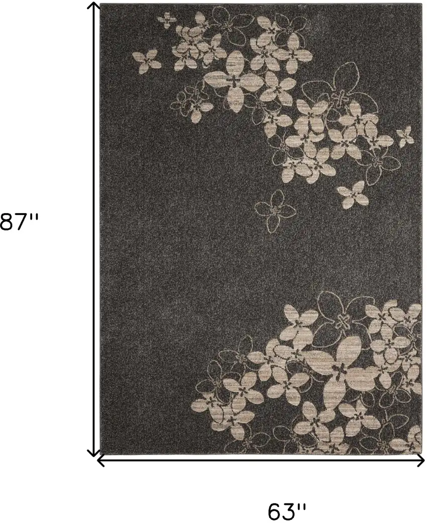 Charcoal and Beige Floral Non Skid Area Rug Photo 3