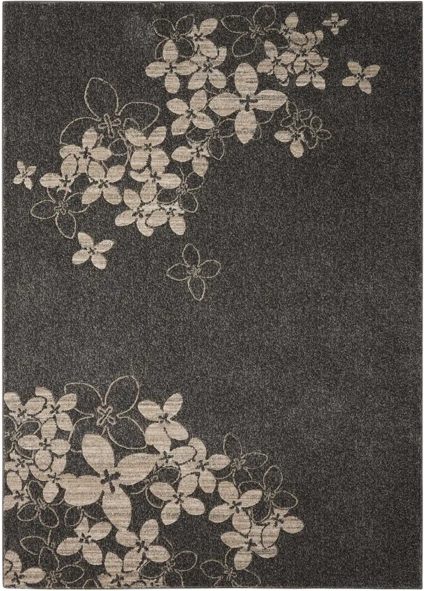 Charcoal and Beige Floral Non Skid Area Rug Photo 5