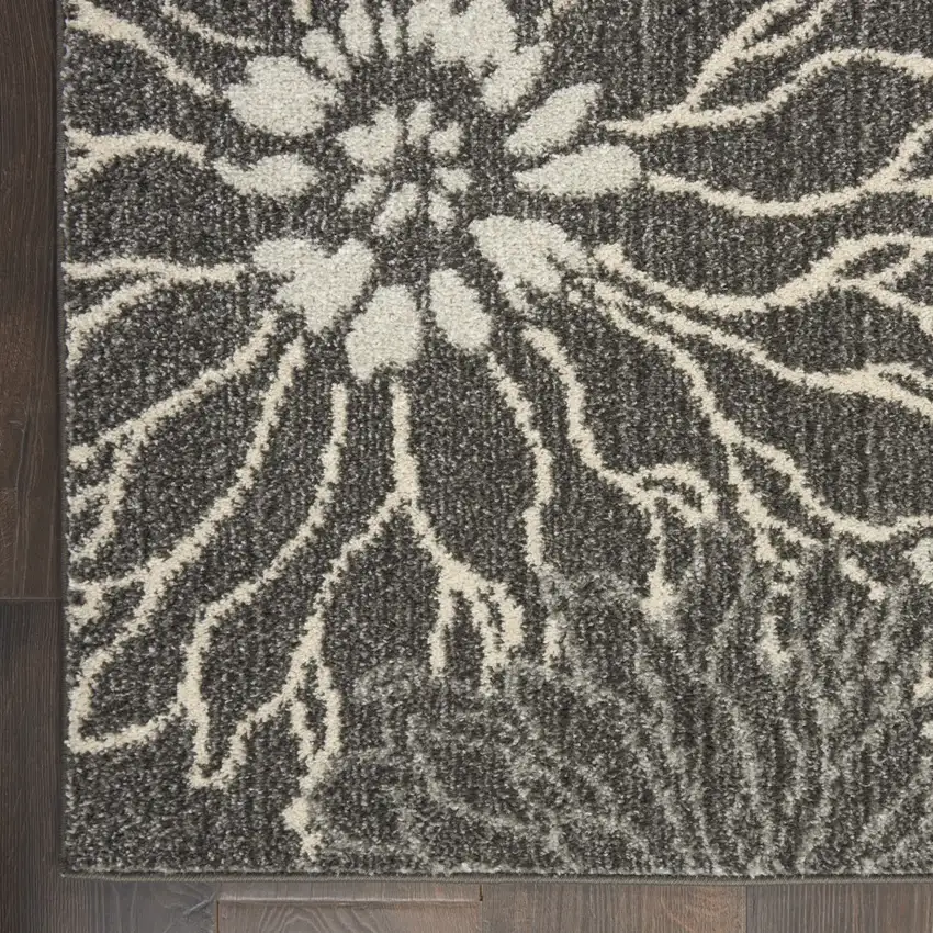 Charcoal and Blue Big Flower Area Rug Photo 2