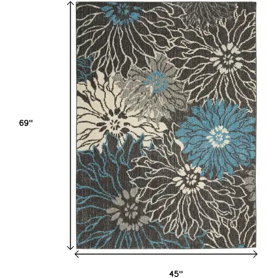 Blue And Gray Floral Area Rug Photo 5