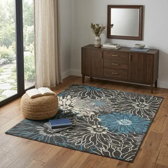 Blue And Gray Floral Area Rug Photo 1