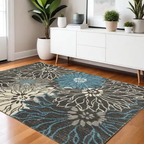 Blue And Gray Floral Area Rug Photo 2