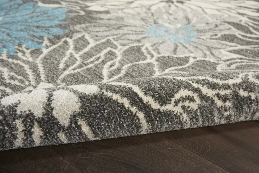 Blue And Gray Floral Area Rug Photo 4