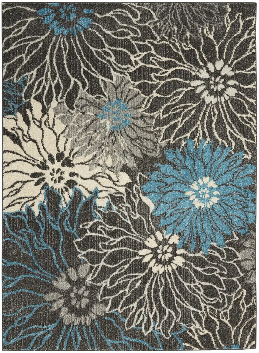 Blue And Gray Floral Power Loom Area Rug Photo 1