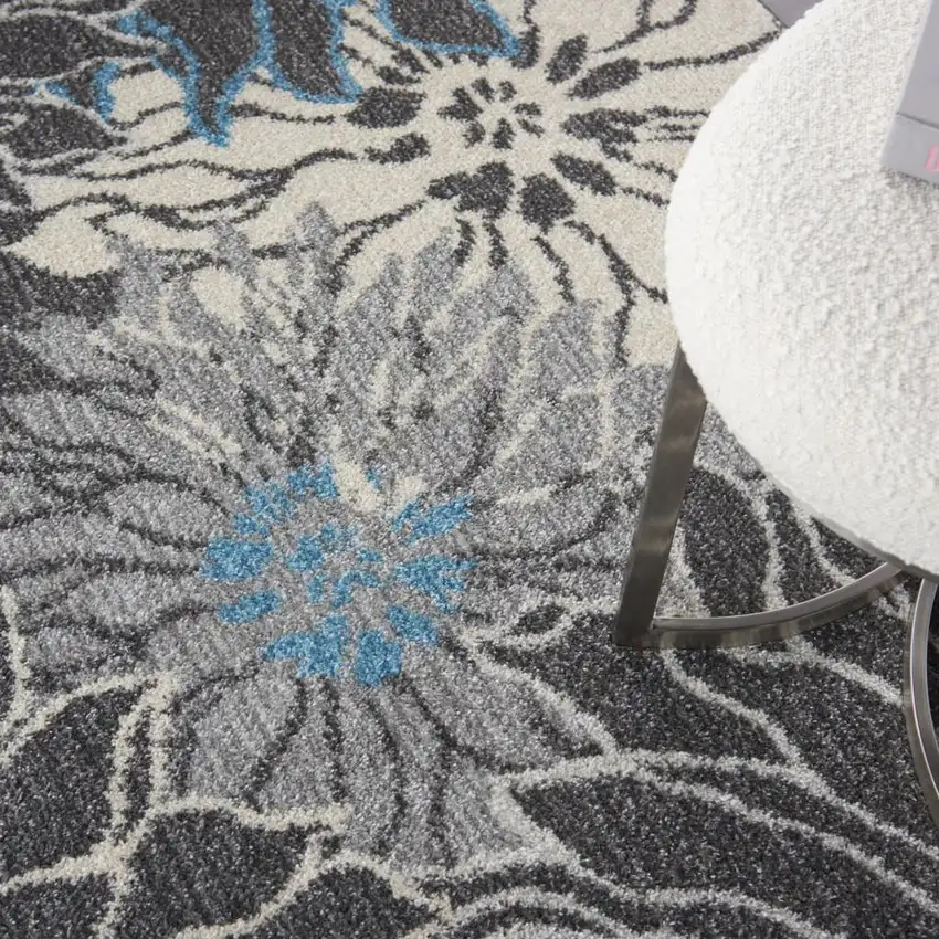 Blue And Gray Floral Area Rug Photo 8