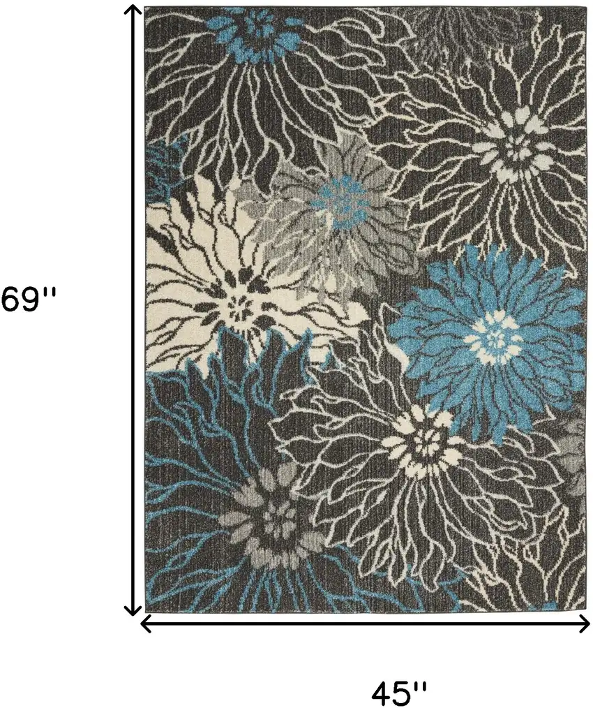 Blue And Gray Floral Area Rug Photo 9