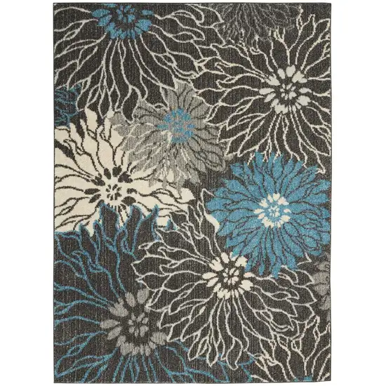 Blue And Gray Floral Area Rug Photo 2