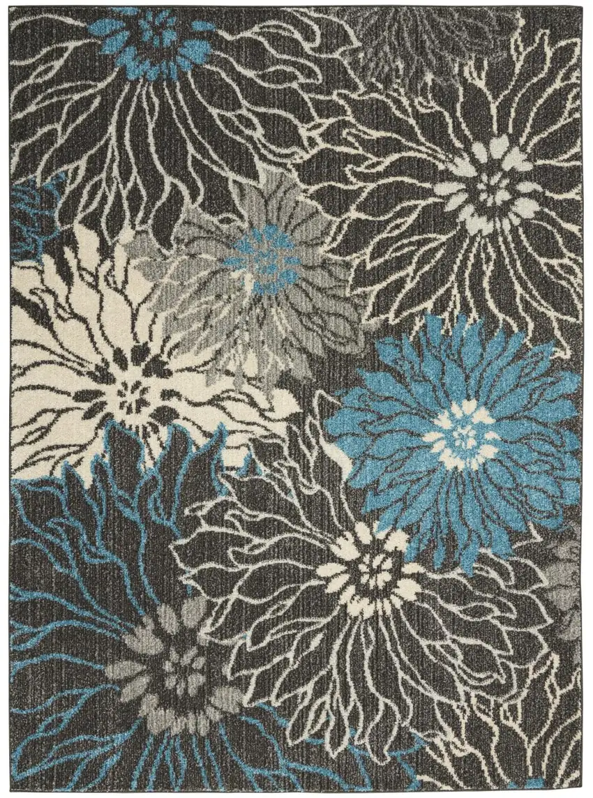 Blue And Gray Floral Area Rug Photo 2