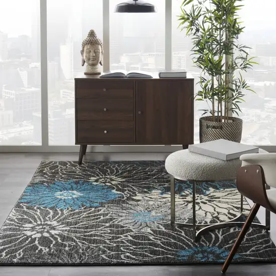 Blue And Gray Floral Area Rug Photo 5
