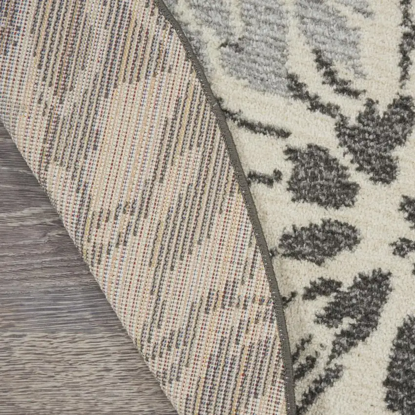 4' Blue And Gray Floral Round Rug Photo 9