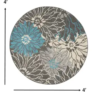 Photo of Charcoal and Blue Big Flower Area Rug