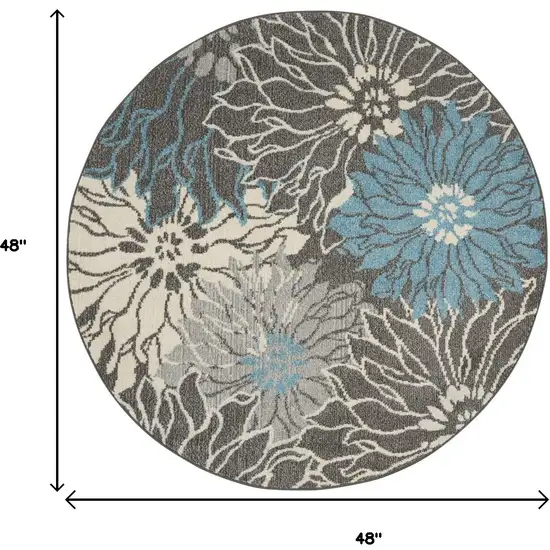 4' Blue And Gray Floral Round Rug Photo 6