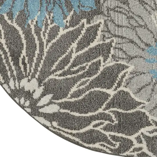 4' Blue And Gray Floral Round Rug Photo 9