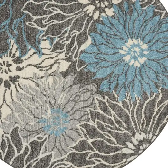 4' Blue And Gray Floral Round Rug Photo 3