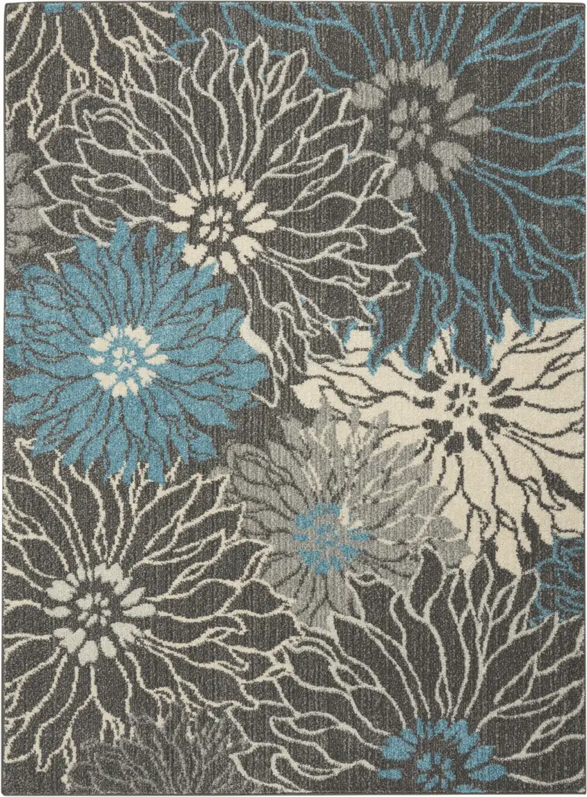Blue And Gray Floral Area Rug Photo 1
