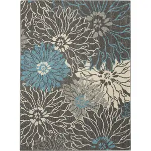 Photo of Charcoal and Blue Big Flower Area Rug