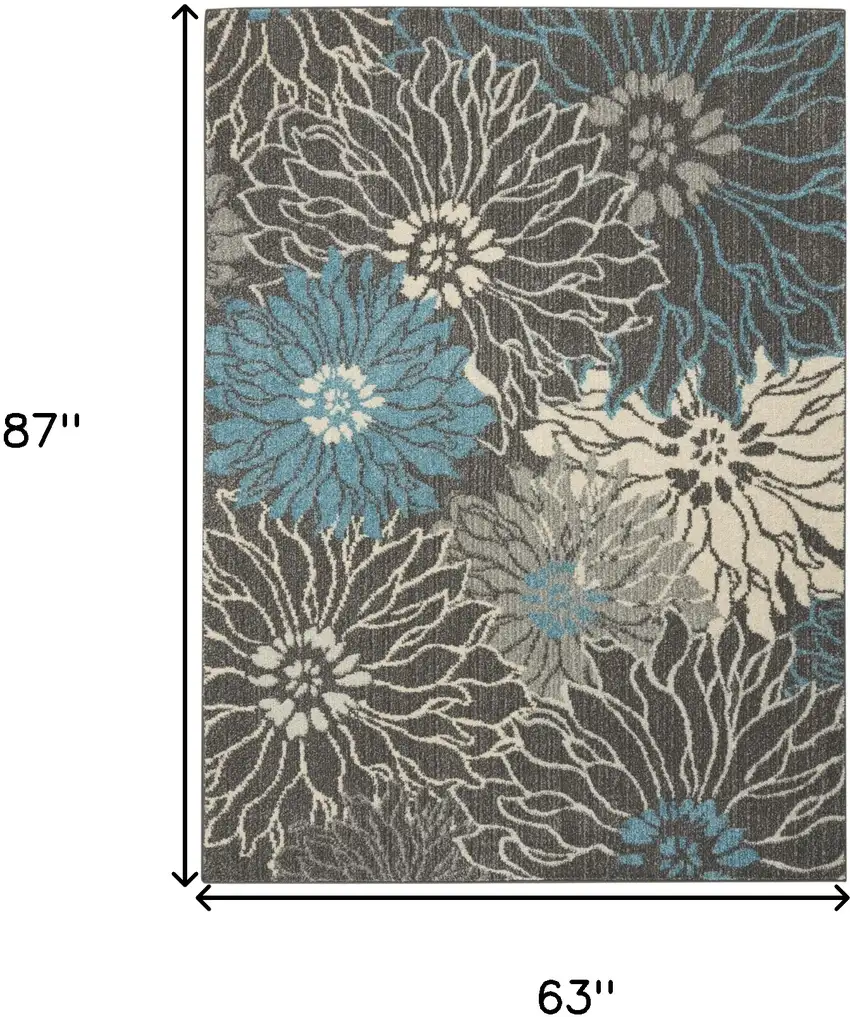 Blue And Gray Floral Area Rug Photo 7