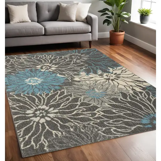 Blue And Gray Floral Area Rug Photo 2