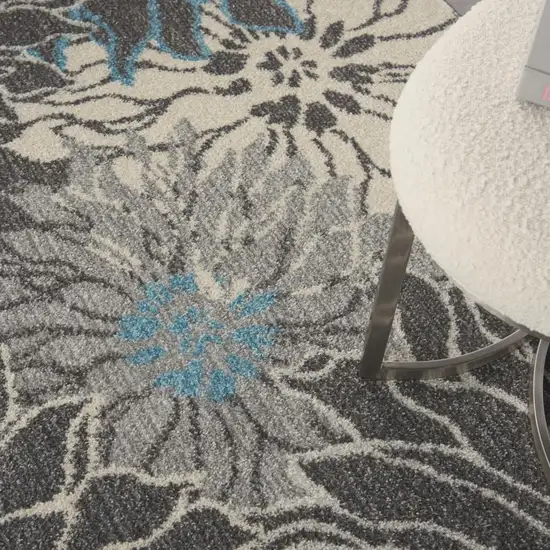 Blue And Gray Floral Area Rug Photo 8