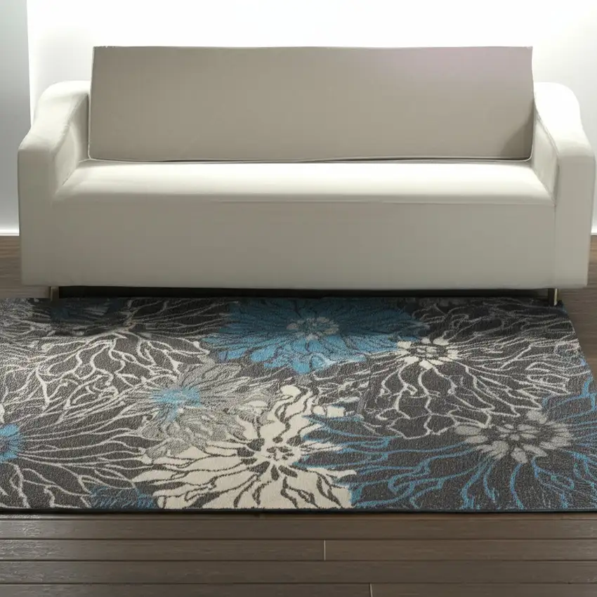 Blue And Gray Floral Area Rug Photo 1